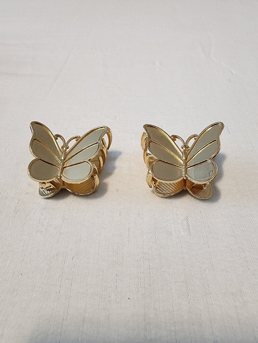 Gold and White Butterfly Clip-On Earrings - Women Jewelry